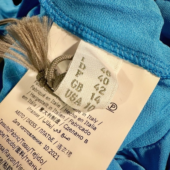 NWT Alberta Ferretti ‘Women’s Off-The-Shoulder Short Dress’ in “Azure” Blue 10 - Picture 13 of 16